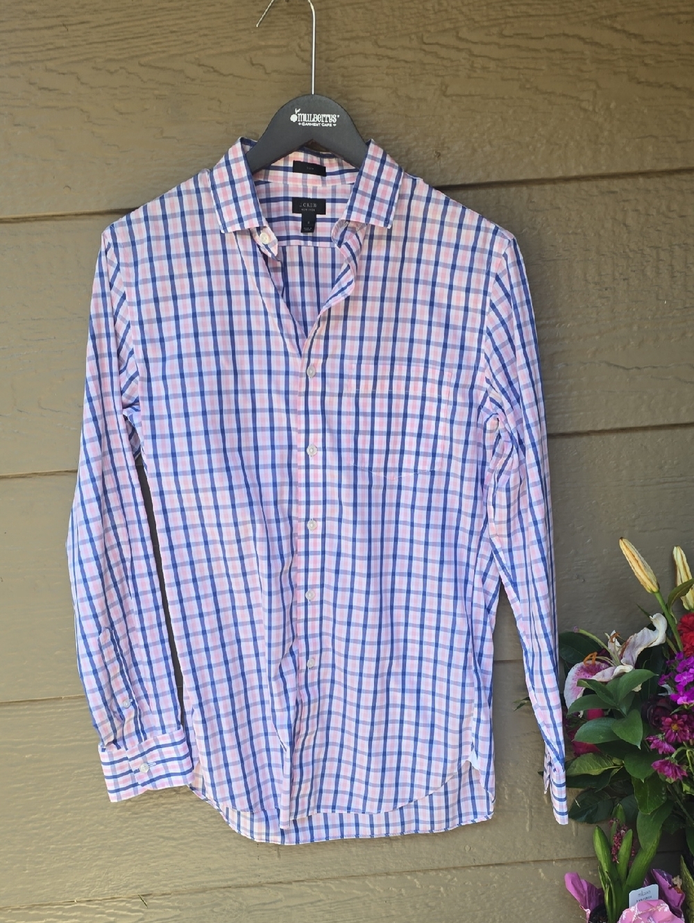 J.Crew No Iron Button Down Pink Blue Plaid Small